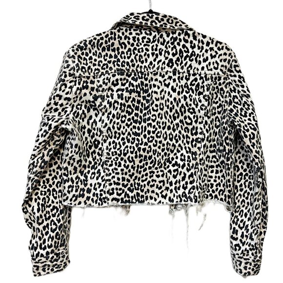 Pistola Naya Animal Print Cropped Jacket Leopard Raw Hem Oversized Classic Denim - Picture 7 of 14